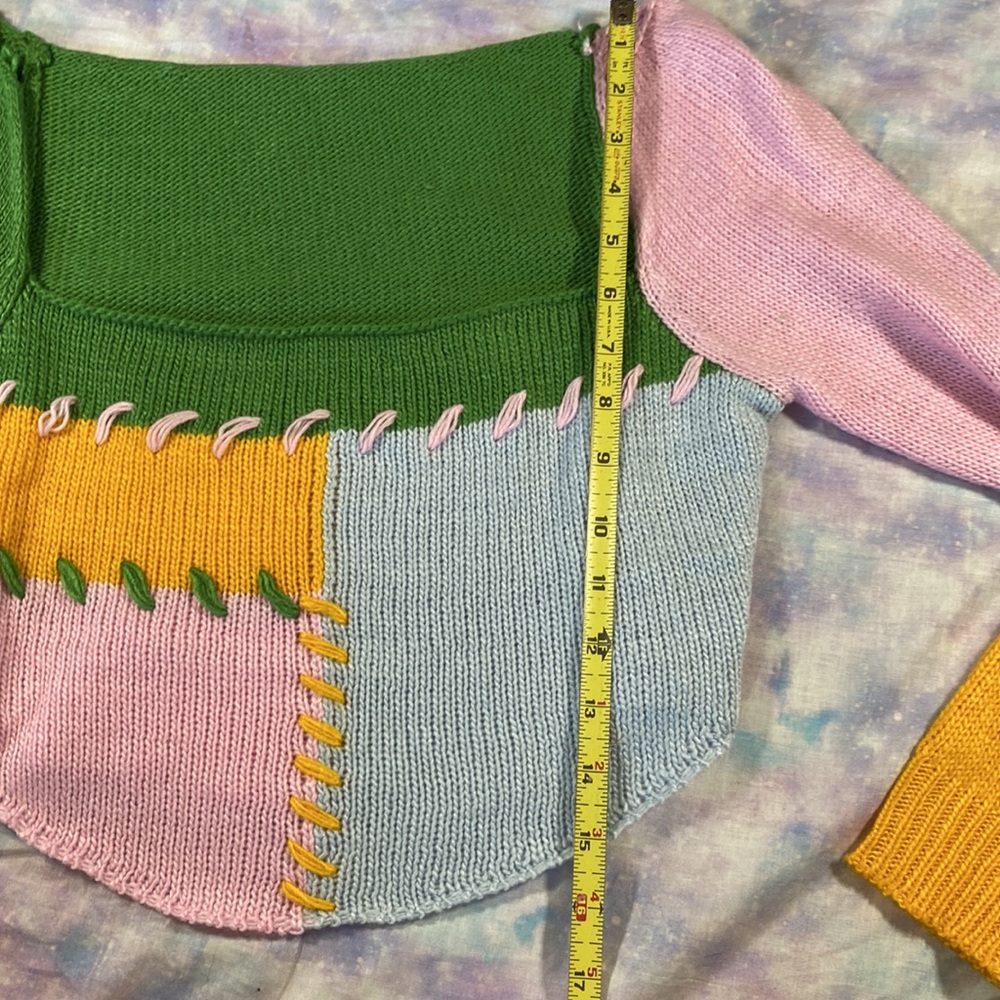 Shein • Adorable Patchwork Cropped Sweater - Picture 13 of 14